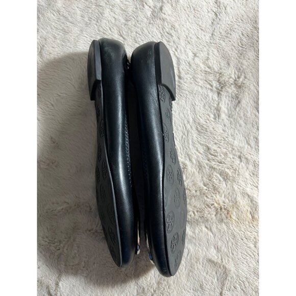 Tory Burch Womens Black Leather Minnie Travel Ballet Flats W/ Logo Medallion - Picture 5 of 10